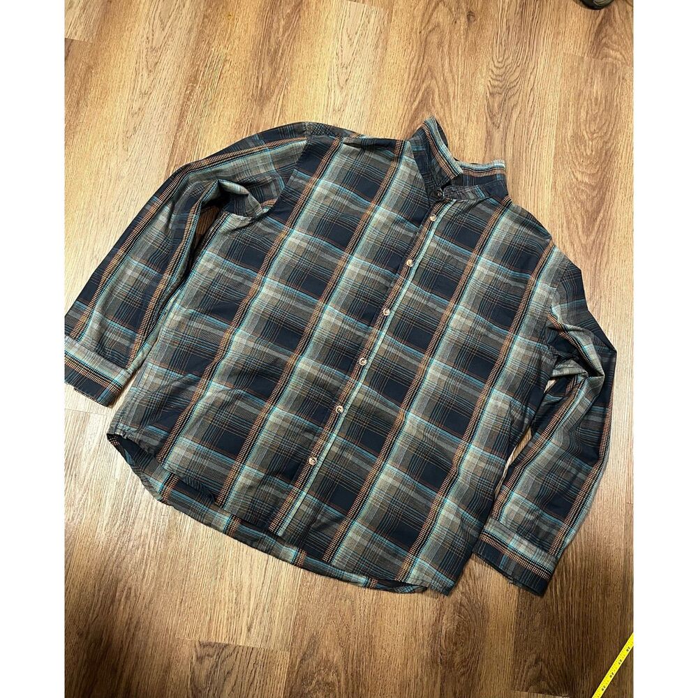 prAna Plaid Long Sleeve Button Shirt Blue Orange Outdoor Hike Casual XX-LRG